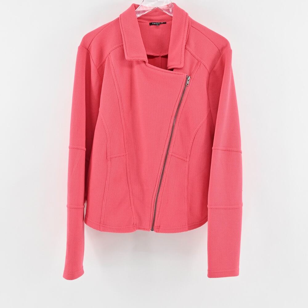 TORRID Womens Moto Jacket Size 3X Textured Pink Asymmetric Full Zip Casual Chic